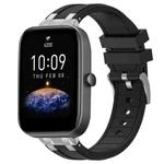 For Amazfit Bip3 Quick Release Silver Buckle 20mm Royal Silicone Watch Band(Black)