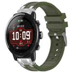 For Amazfit Sport Watch 3 22mm Quick Release Silver Buckle Royal Silicone Watch Band(Olive Green)