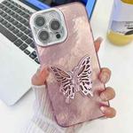 For iPhone 16 Pro Max Plating Glitter Texture Butterfly Holder TPU Phone Case with Lens Film(Pink Tinfoil Texture)