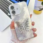 For iPhone 16 Plus Plating Glitter Texture Butterfly Holder TPU Phone Case with Lens Film(White Tinfoil Texture)