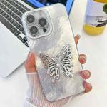 For iPhone 13 Pro Plating Glitter Texture Butterfly Holder TPU Phone Case with Lens Film(White Tinfoil Texture)