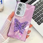 For Samsung Galaxy S25+ 5G Plating Glitter Texture Butterfly Holder TPU Phone Case with Lens Film(Purple Tinfoil Texture)