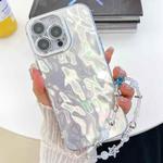 For iPhone 16 Plus Plating Glitter Texture Chain Wristband TPU Phone Case with Lens Film(White Wrinkles)