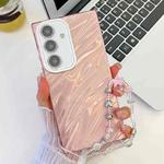 For Samsung Galaxy S24 FE 5G Plating Glitter Texture Chain Wristband TPU Phone Case with Lens Film(Pink Water Ripples)