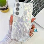 For Samsung Galaxy S24 FE 5G Plating Glitter Texture Chain Wristband TPU Phone Case with Lens Film(White Wrinkles)