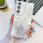 For Samsung Galaxy S24 FE 5G Plating Glitter Texture Chain Wristband TPU Phone Case with Lens Film(White Tinfoil Texture)