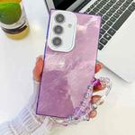 For Samsung Galaxy S24 FE 5G Plating Glitter Texture Chain Wristband TPU Phone Case with Lens Film(Purple Tinfoil Texture)