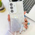 For Samsung Galaxy A35 5G Plating Glitter Texture Chain Wristband TPU Phone Case with Lens Film(White Feather Yarn)