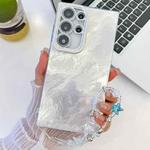 For Samsung Galaxy S24 Ultra 5G Plating Glitter Texture Chain Wristband TPU Phone Case with Lens Film(White Tinfoil Texture)