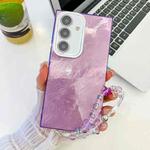 For Samsung Galaxy S24 5G Plating Glitter Texture Chain Wristband TPU Phone Case with Lens Film(Purple Tinfoil Texture)