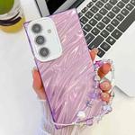 For Samsung Galaxy S25 5G Plating Glitter Texture Chain Wristband TPU Phone Case with Lens Film(Purple Water Ripples)