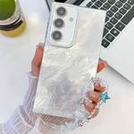 For Samsung Galaxy S25 5G Plating Glitter Texture Chain Wristband TPU Phone Case with Lens Film(White Tinfoil Texture)