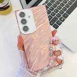 For Samsung Galaxy S25+ 5G Plating Glitter Texture Chain Wristband TPU Phone Case with Lens Film(Pink Water Ripples)