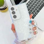 For Samsung Galaxy S25+ 5G Plating Glitter Texture Chain Wristband TPU Phone Case with Lens Film(White Shell Pattern)