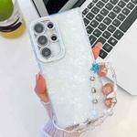 For Samsung Galaxy S25 Ultra 5G Plating Glitter Texture Chain Wristband TPU Phone Case with Lens Film(White Shell Pattern)