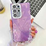 For Samsung Galaxy S25 Ultra 5G Plating Glitter Texture Chain Wristband TPU Phone Case with Lens Film(Purple Feather Yarn)