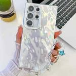 For Samsung Galaxy S25 Ultra 5G Plating Glitter Texture Chain Wristband TPU Phone Case with Lens Film(White Wrinkles)