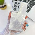 For Samsung Galaxy S25 Ultra 5G Plating Glitter Texture Chain Wristband TPU Phone Case with Lens Film(White Tinfoil Texture)