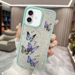 For iPhone 16 Plus Color Butterfly Glitter Epoxy TPU Phone Case(Green)