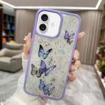 For iPhone 16 Color Butterfly Glitter Epoxy TPU Phone Case(Purple)