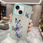 For iPhone 15 Plus Color Butterfly Glitter Epoxy TPU Phone Case(Green)