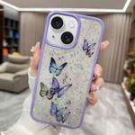 For iPhone 15 Color Butterfly Glitter Epoxy TPU Phone Case(Purple)