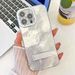 For iPhone 16 Pro Max Plating Glitter Texture Fold Holder TPU Phone Case with Lens Film(White Tinfoil Texture)