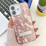 For iPhone 16 Plus Plating Glitter Texture Fold Holder TPU Phone Case with Lens Film(Pink Wrinkles)