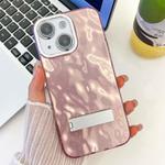 For iPhone 15 Plating Glitter Texture Fold Holder TPU Phone Case with Lens Film(Pink Wrinkles)