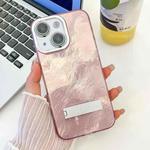 For iPhone 14 Plating Glitter Texture Fold Holder TPU Phone Case with Lens Film(Pink Tinfoil Texture)