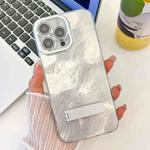 For iPhone 13 Pro Plating Glitter Texture Fold Holder TPU Phone Case with Lens Film(White Tinfoil Texture)