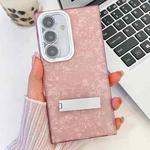 For Samsung Galaxy S24 FE 5G Plating Glitter Texture Fold Holder TPU Phone Case with Lens Film(Pink Shell Pattern)