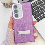 For Samsung Galaxy S24 FE 5G Plating Glitter Texture Fold Holder TPU Phone Case with Lens Film(Purple Shell Pattern)