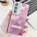 For Samsung Galaxy S24 FE 5G Plating Glitter Texture Fold Holder TPU Phone Case with Lens Film(Purple Tinfoil Texture)