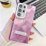 For Samsung Galaxy S24 Ultra 5G Plating Glitter Texture Fold Holder TPU Phone Case with Lens Film(Purple Tinfoil Texture)