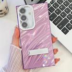 For Samsung Galaxy S24+ 5G Plating Glitter Texture Fold Holder TPU Phone Case with Lens Film(Purple Water Ripples)