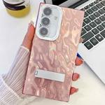 For Samsung Galaxy A54 5G Plating Glitter Texture Fold Holder TPU Phone Case with Lens Film(Pink Wrinkles)