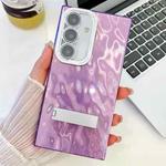 For Samsung Galaxy S25 5G Plating Glitter Texture Fold Holder TPU Phone Case with Lens Film(Purple Wrinkles)