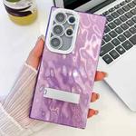 For Samsung Galaxy S25 Ultra 5G Plating Glitter Texture Fold Holder TPU Phone Case with Lens Film(Purple Wrinkles)
