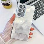 For Samsung Galaxy S25 Ultra 5G Plating Glitter Texture Fold Holder TPU Phone Case with Lens Film(White Tinfoil Texture)