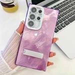 For Samsung Galaxy S25 Ultra 5G Plating Glitter Texture Fold Holder TPU Phone Case with Lens Film(Purple Tinfoil Texture)