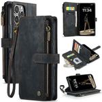 For iPhone 16 Pro CaseMe C30 Card Slots Zipper Wallet Leather Phone Case(Black)