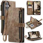 For iPhone 16 Plus CaseMe C30 Card Slots Zipper Wallet Leather Phone Case(Brown)