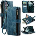 For iPhone 16 Plus CaseMe C30 Card Slots Zipper Wallet Leather Phone Case(Blue)