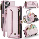 For iPhone 16 Pro Max CaseMe C36 Card Slots Zipper Wallet RFID Anti-theft Leather Phone Case(Pink)