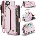 For iPhone 16 Pro CaseMe C36 Card Slots Zipper Wallet RFID Anti-theft Leather Phone Case(Pink)