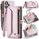 For iPhone 16 Plus CaseMe C36 Card Slots Zipper Wallet RFID Anti-theft Leather Phone Case(Pink)