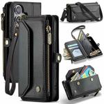 For iPhone 16 CaseMe C36 Card Slots Zipper Wallet RFID Anti-theft Leather Phone Case(Black)