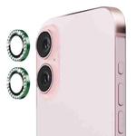 For iPhone 16 / 16 Plus ENKAY AR Anti-reflection Individual Diamond Ring Camera Lens Glass Full Film(Deep Green)