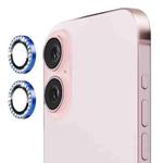 For iPhone 16 / 16 Plus ENKAY AR Anti-reflection Individual Diamond Ring Camera Lens Glass Full Film(Sea Blue)